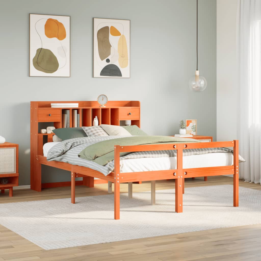Bed met boekenkast zonder matras grenenhout wasbruin 160x200 cm is nu te koop bij PeponiXL, paradijselijk wonen!