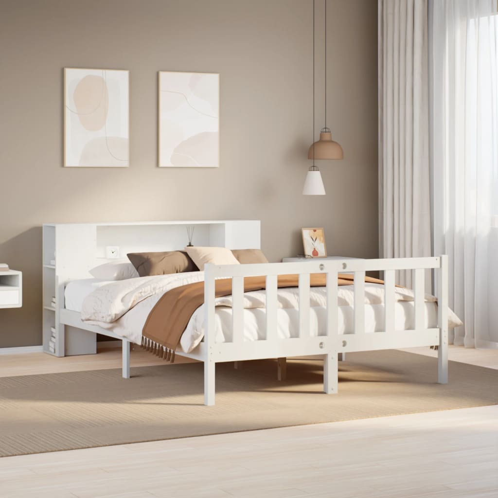 Bed met boekenkast zonder matras grenenhout wit 150x200 cm is nu te koop bij PeponiXL, paradijselijk wonen!