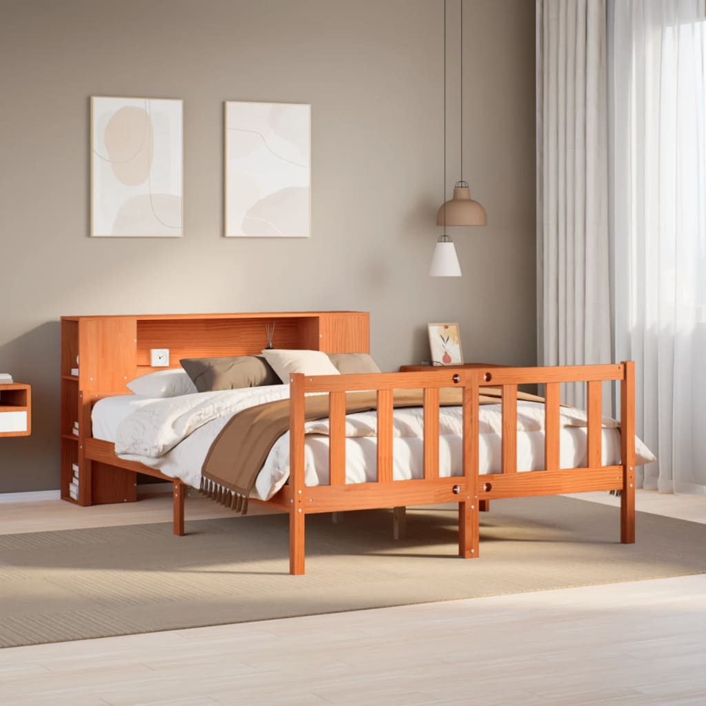 Bed met boekenkast zonder matras hout wasbruin 160x200 cm is nu te koop bij PeponiXL, paradijselijk wonen!