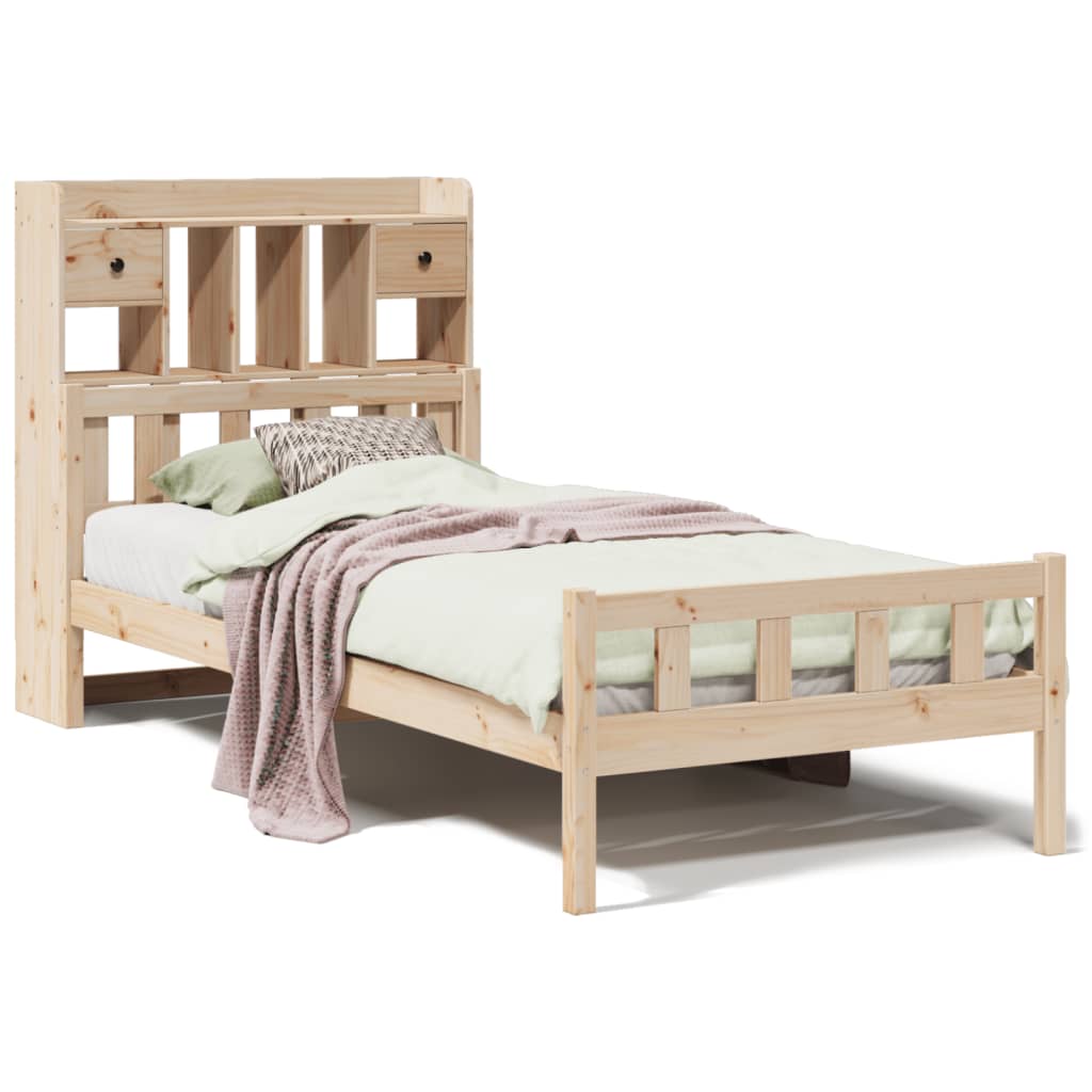 Bed met boekenkast zonder matras massief grenenhout 75x190 cm