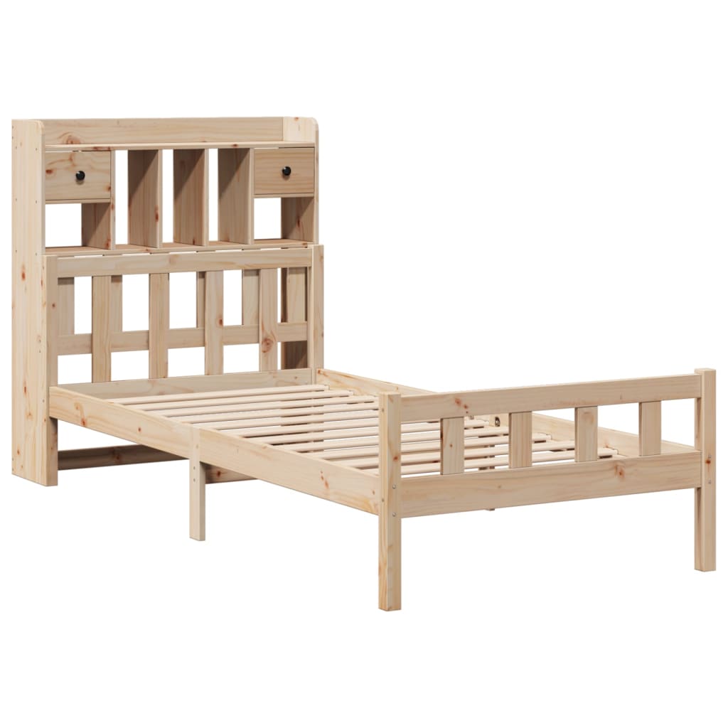 Bed met boekenkast zonder matras massief grenenhout 75x190 cm