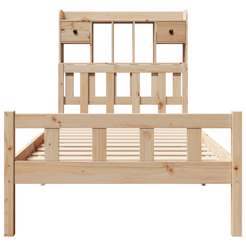 Bed met boekenkast zonder matras massief grenenhout 75x190 cm
