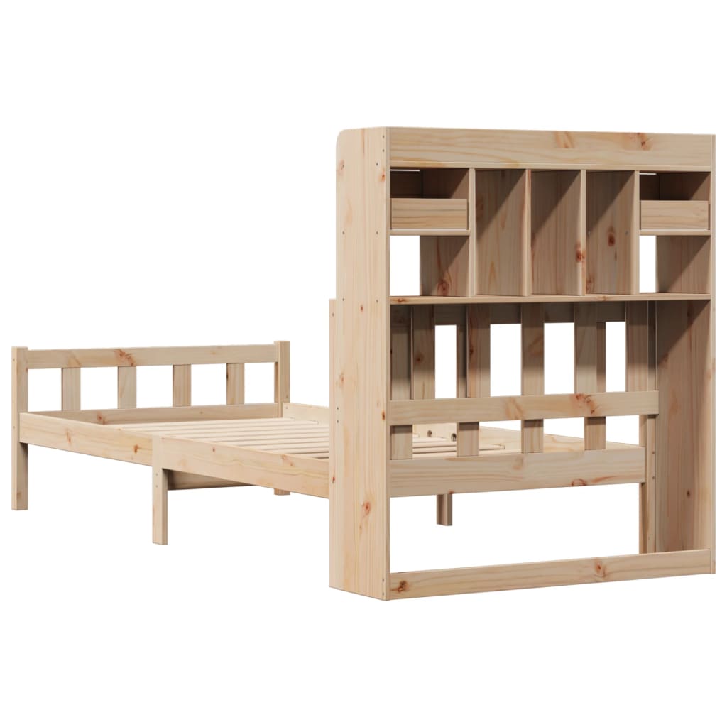 Bed met boekenkast zonder matras massief grenenhout 75x190 cm
