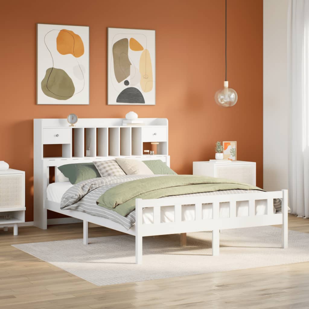 Bed met boekenkast zonder matras grenenhout wit 150x200 cm is nu te koop bij PeponiXL, paradijselijk wonen!