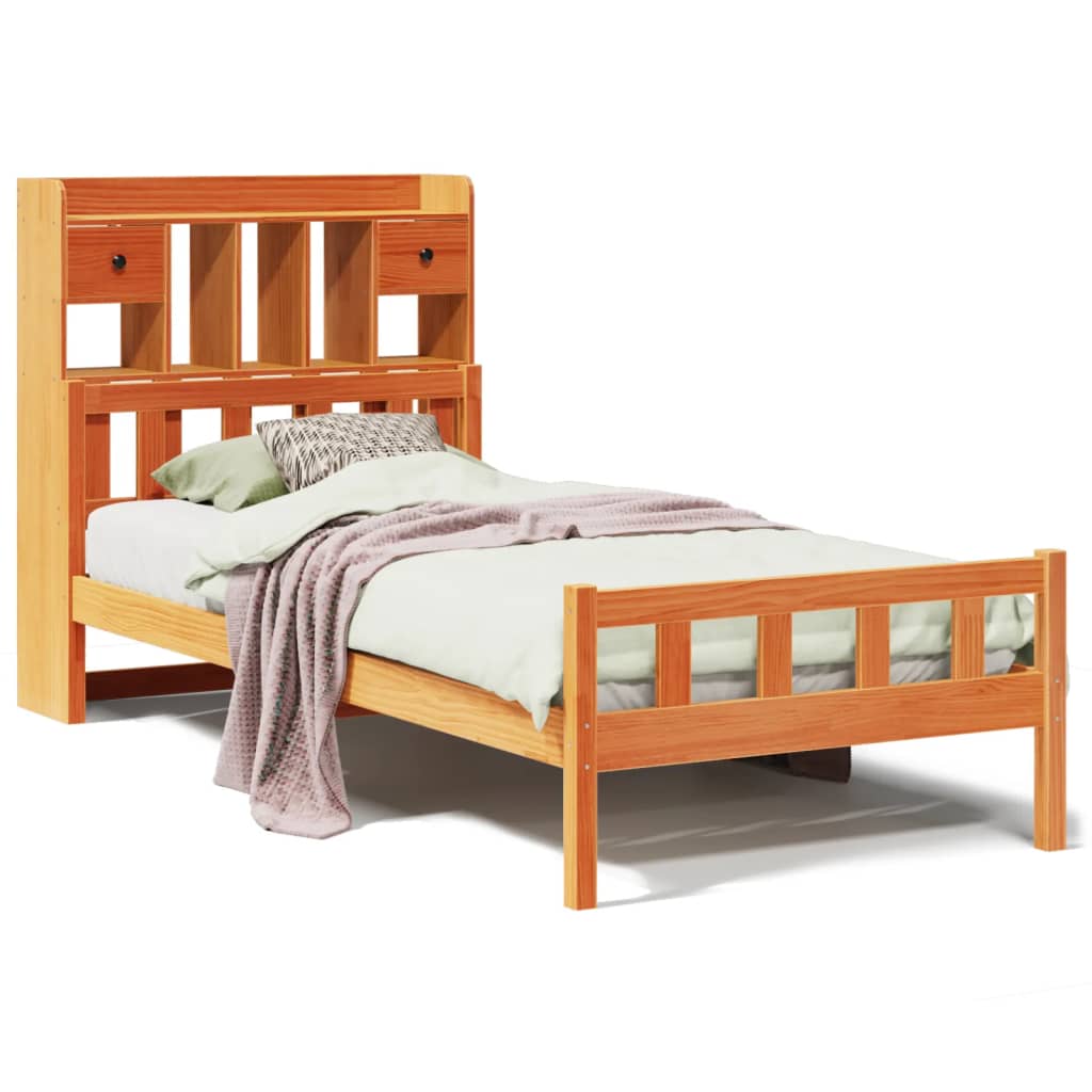 Bed met boekenkast zonder matras grenenhout wasbruin 75x190 cm is nu te koop bij PeponiXL, paradijselijk wonen!