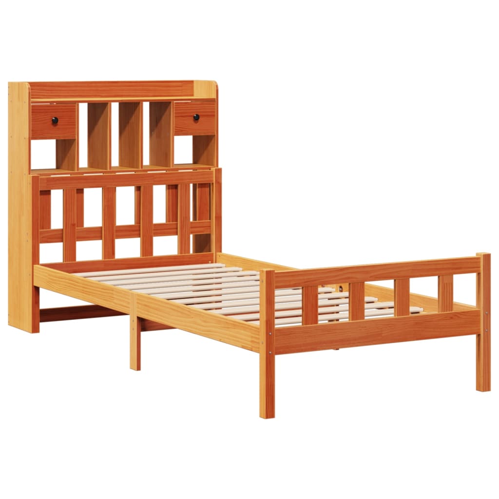 Bed met boekenkast zonder matras grenenhout wasbruin 75x190 cm is nu te koop bij PeponiXL, paradijselijk wonen!