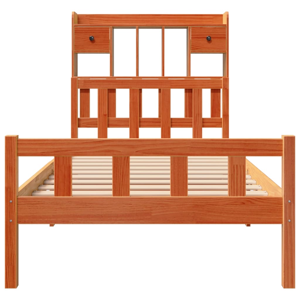 Bed met boekenkast zonder matras grenenhout wasbruin 75x190 cm is nu te koop bij PeponiXL, paradijselijk wonen!