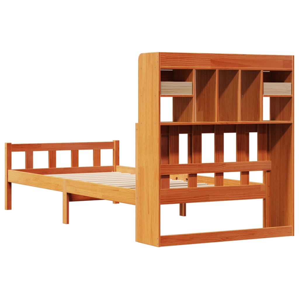 Bed met boekenkast zonder matras grenenhout wasbruin 75x190 cm is nu te koop bij PeponiXL, paradijselijk wonen!