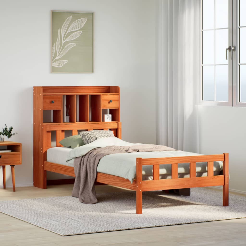 Bed met boekenkast zonder matras grenenhout wasbruin 75x190 cm is nu te koop bij PeponiXL, paradijselijk wonen!