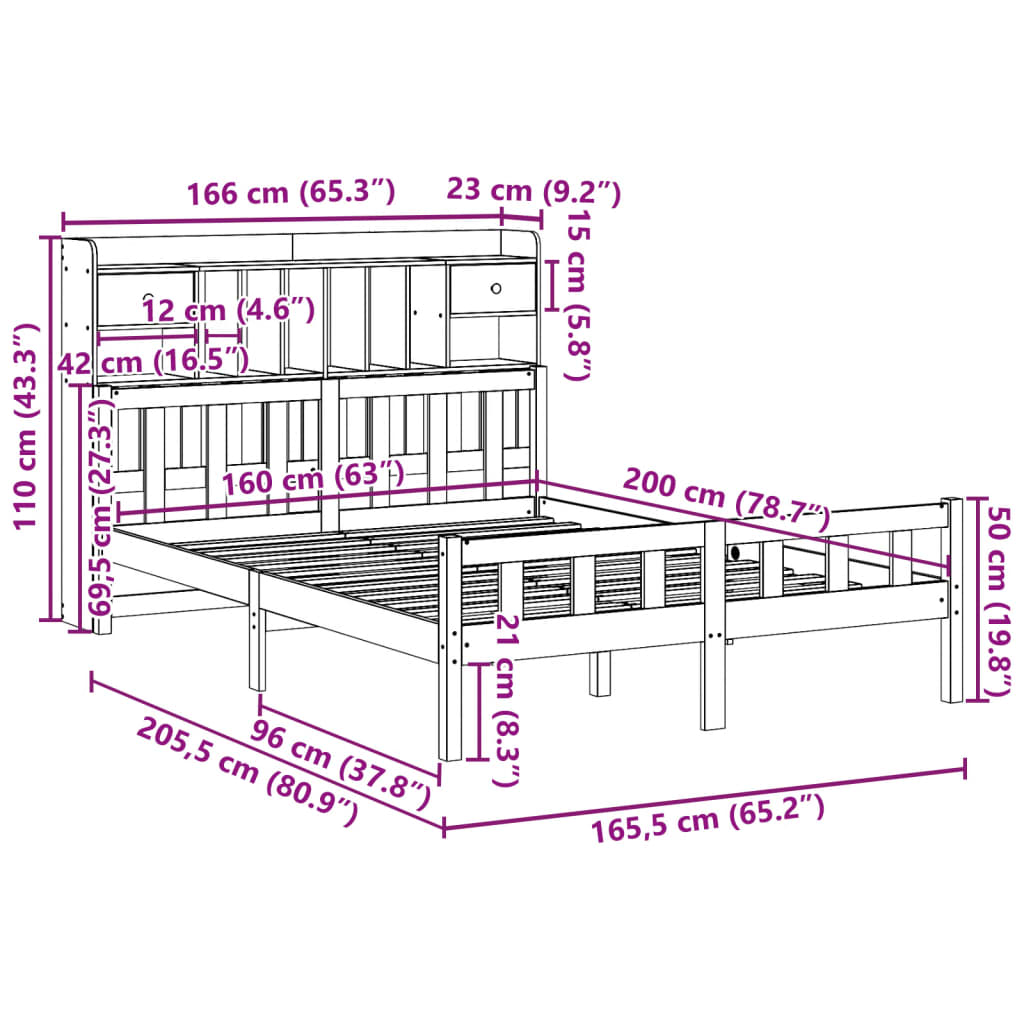 Bed met boekenkast zonder matras grenenhout wasbruin 160x200 cm is nu te koop bij PeponiXL, paradijselijk wonen!