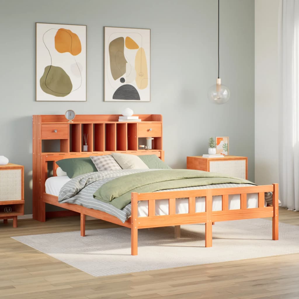 Bed met boekenkast zonder matras grenenhout wasbruin 160x200 cm is nu te koop bij PeponiXL, paradijselijk wonen!