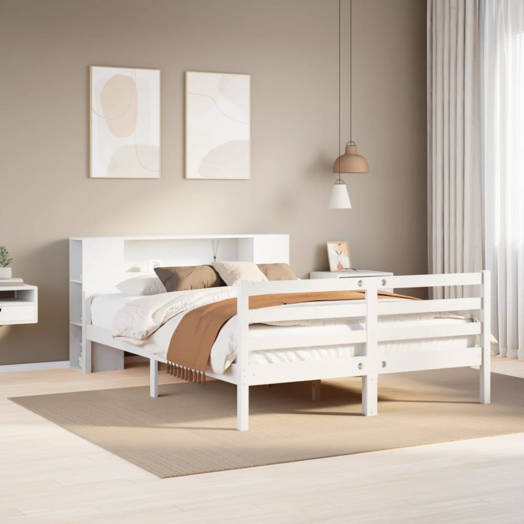 Bed met boekenkast zonder matras grenenhout wit 150x200 cm is nu te koop bij PeponiXL, paradijselijk wonen!