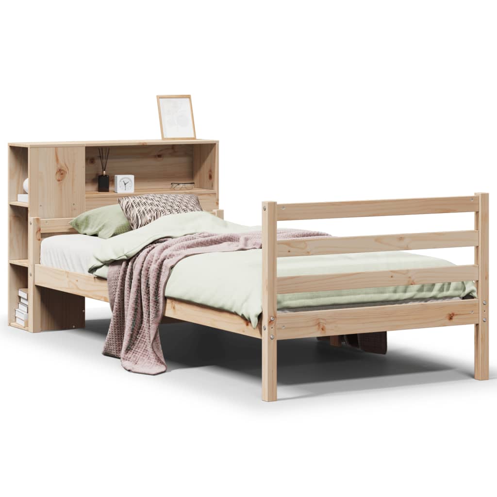 Bed met boekenkast zonder matras massief grenenhout 90x200 cm