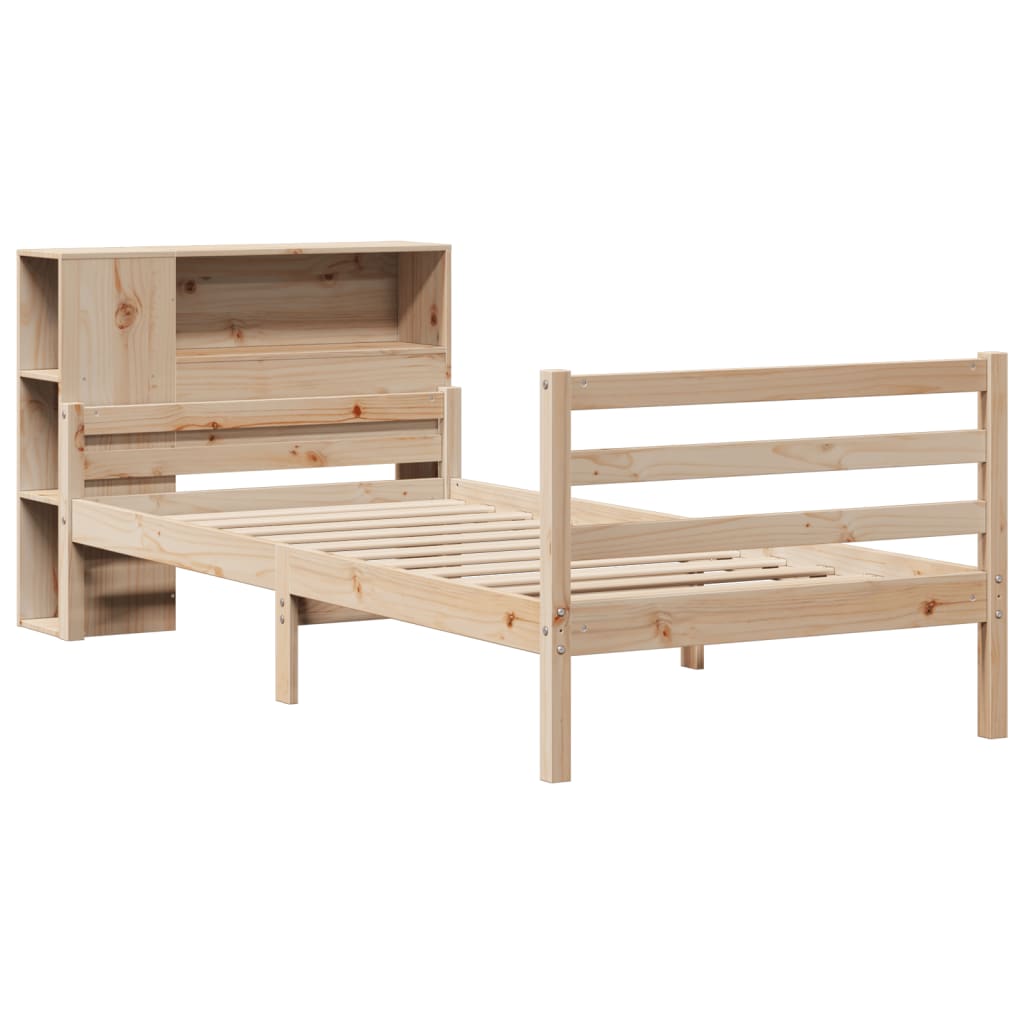 Bed met boekenkast zonder matras massief grenenhout 90x200 cm