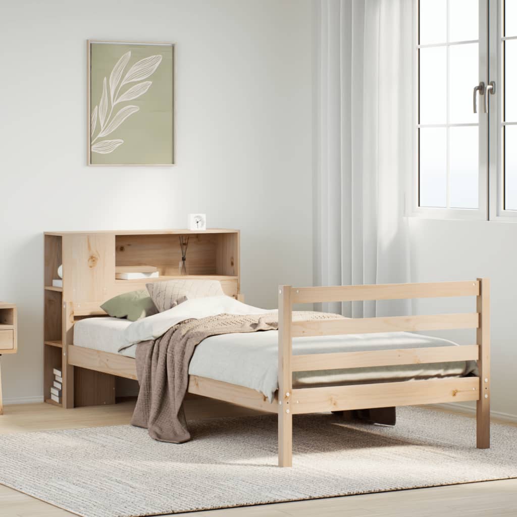 Bed met boekenkast zonder matras massief grenenhout 90x200 cm