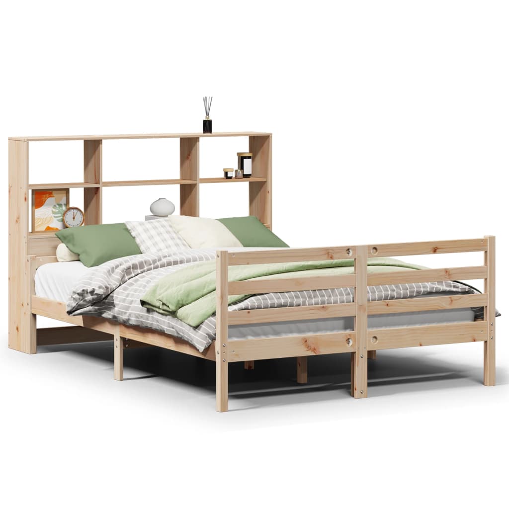 Bed met boekenkast zonder matras massief grenenhout 140x190 cm