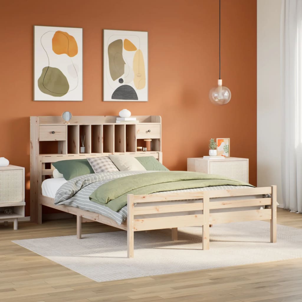 Bed met boekenkast zonder matras massief grenenhout 140x190 cm is nu te koop bij PeponiXL, paradijselijk wonen!