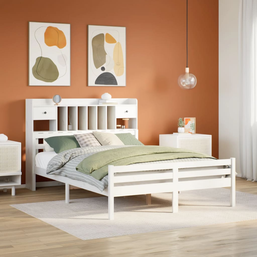 Bed met boekenkast zonder matras grenenhout wit 150x200 cm is nu te koop bij PeponiXL, paradijselijk wonen!