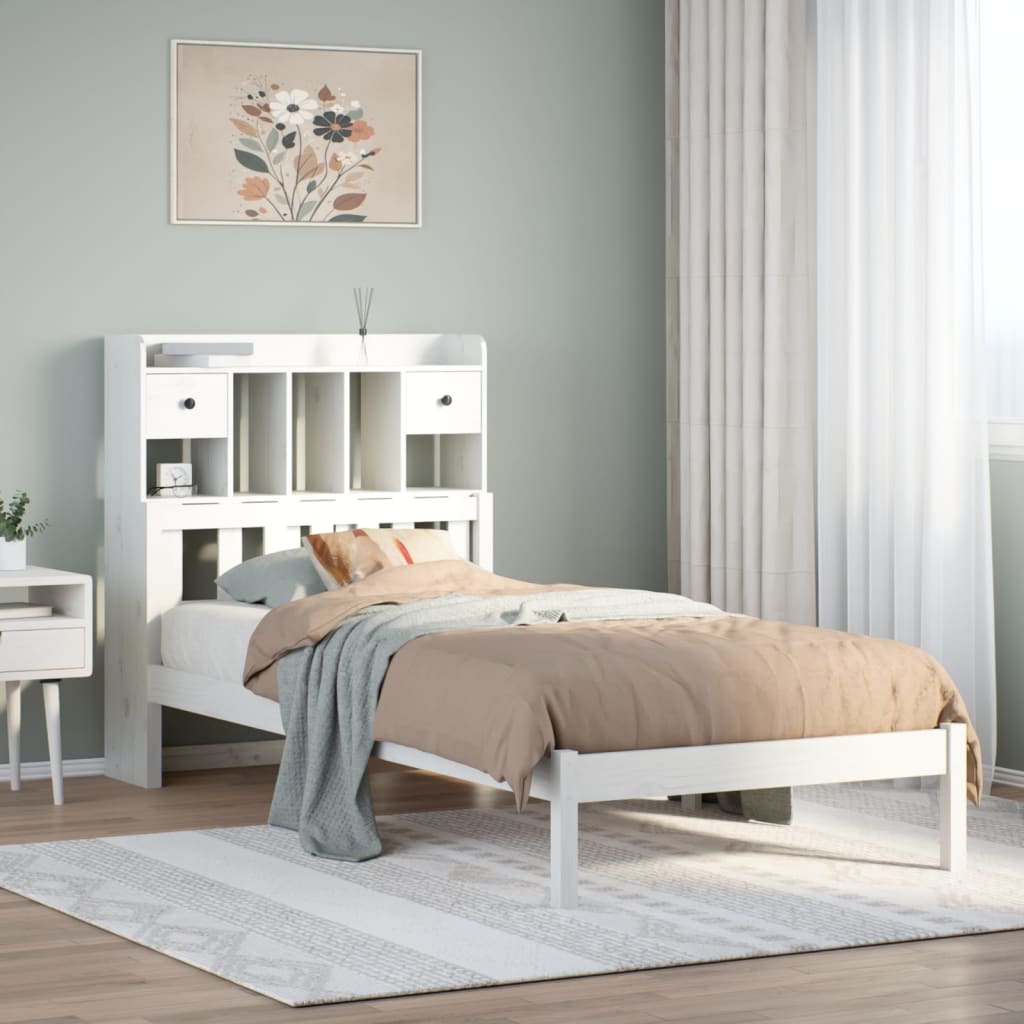 Bed met boekenkast zonder matras grenenhout wit 90x200 cm is nu te koop bij PeponiXL, paradijselijk wonen!