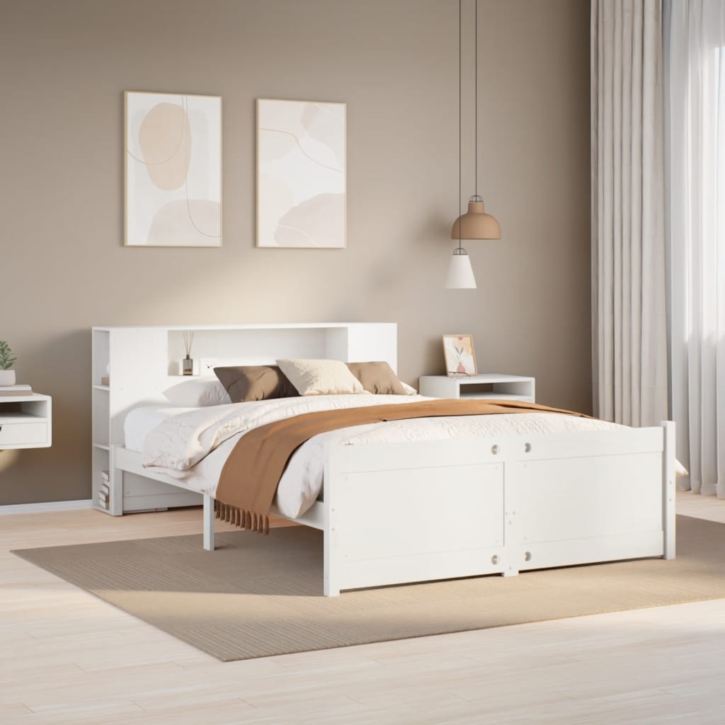Bed met boekenkast zonder matras grenenhout wit 140x200 cm is nu te koop bij PeponiXL, paradijselijk wonen!