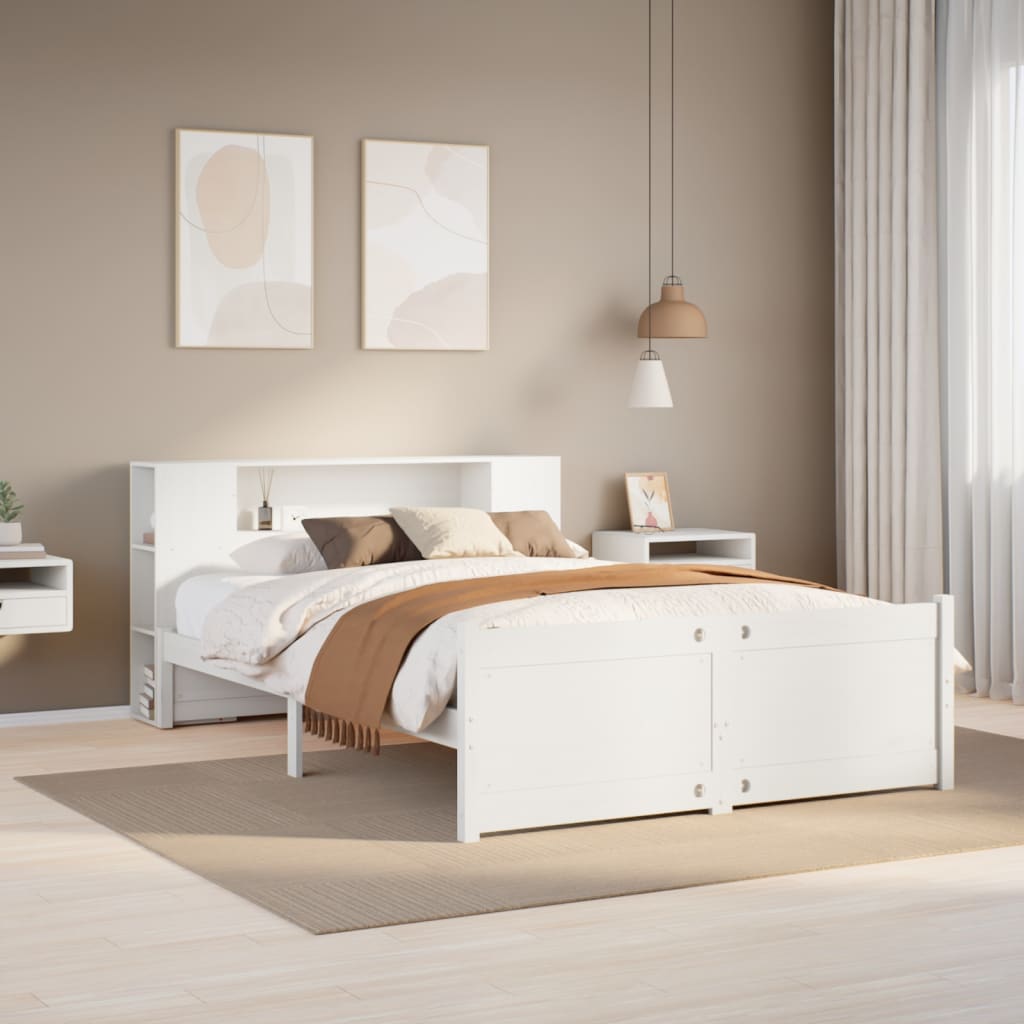 Bed met boekenkast zonder matras grenenhout wit 150x200 cm is nu te koop bij PeponiXL, paradijselijk wonen!