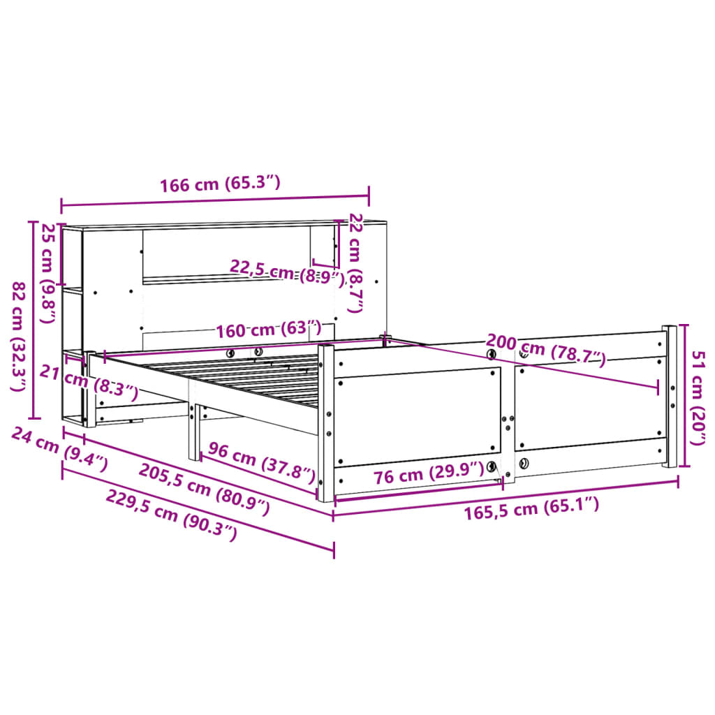 Bed met boekenkast zonder matras grenenhout wit 160x200 cm is nu te koop bij PeponiXL, paradijselijk wonen!