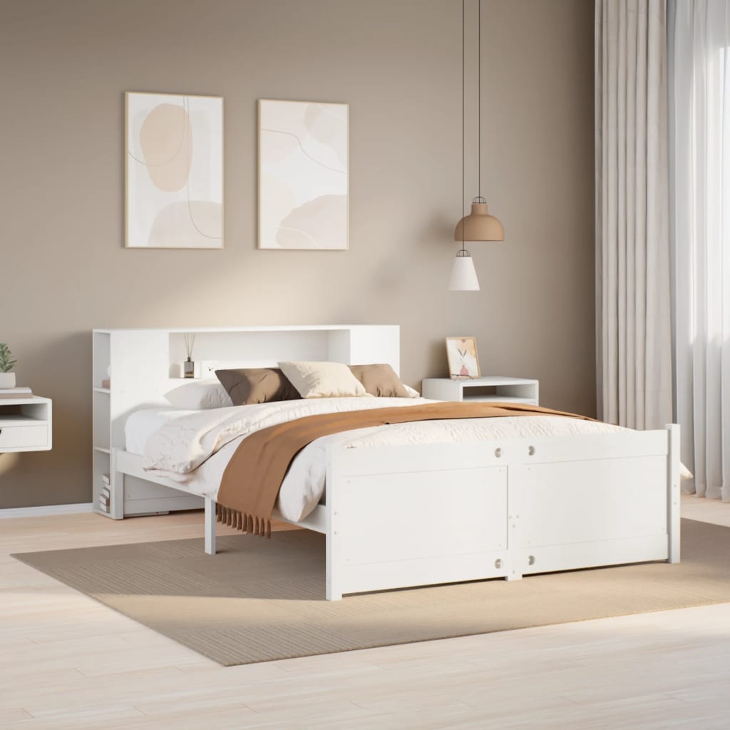 Bed met boekenkast zonder matras grenenhout wit 160x200 cm is nu te koop bij PeponiXL, paradijselijk wonen!
