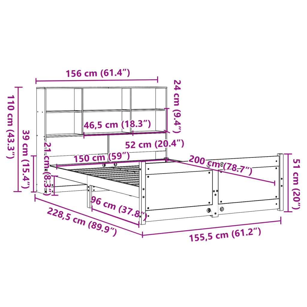 Bed met boekenkast zonder matras massief grenenhout 150x200 cm is nu te koop bij PeponiXL, paradijselijk wonen!