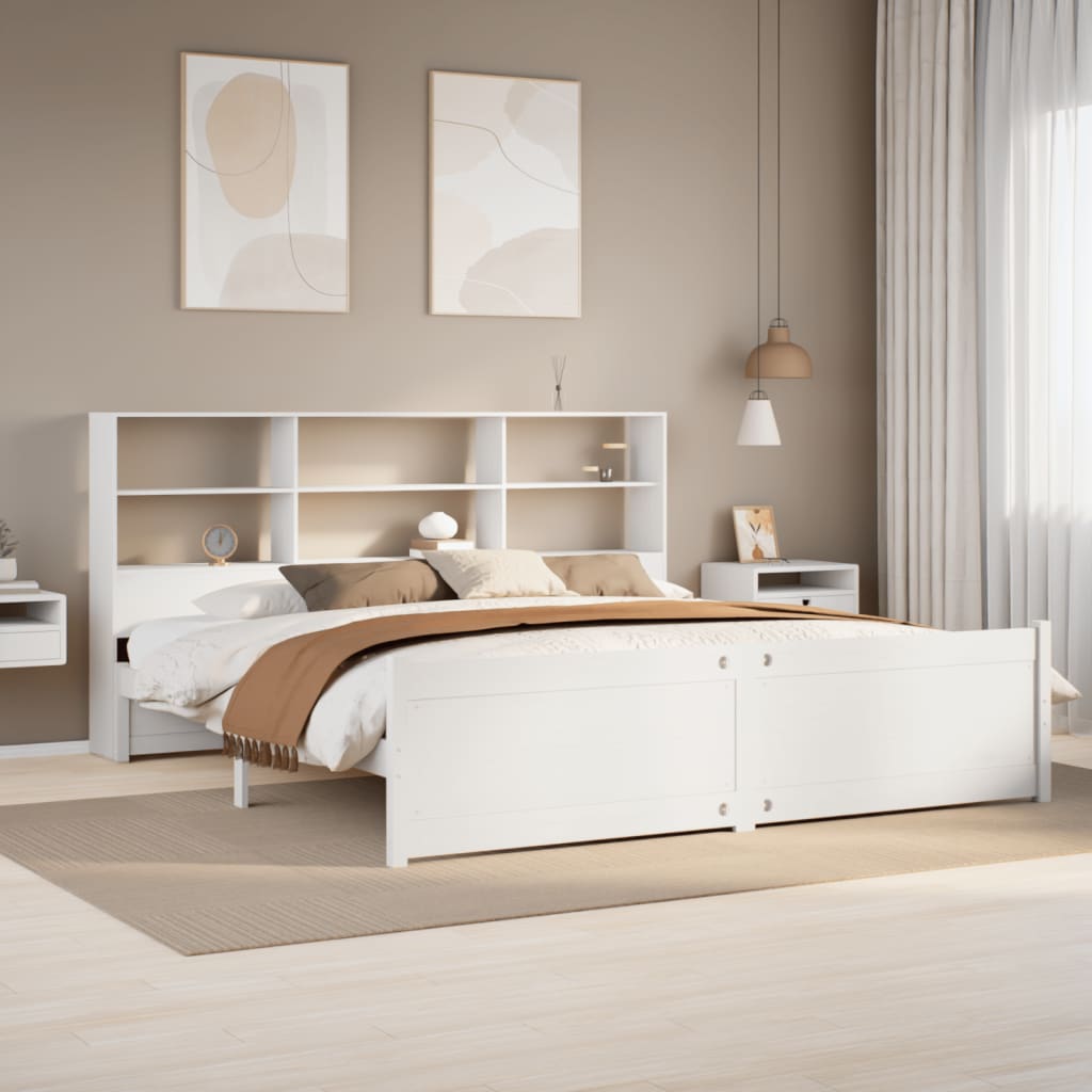 Bed met boekenkast zonder matras grenenhout wit 180x200 cm is nu te koop bij PeponiXL, paradijselijk wonen!
