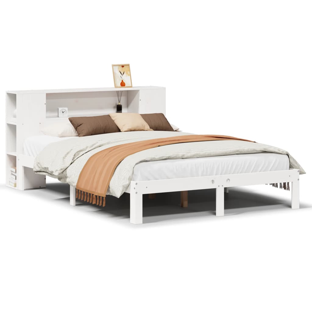 Bed met boekenkast zonder matras grenenhout wit 135x190 cm is nu te koop bij PeponiXL, paradijselijk wonen!