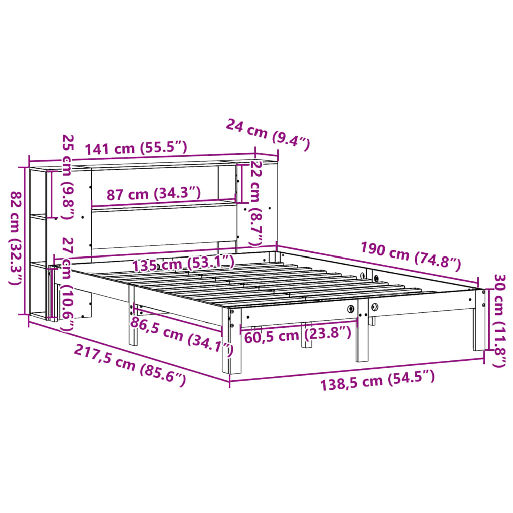 Bed met boekenkast zonder matras grenenhout wit 135x190 cm is nu te koop bij PeponiXL, paradijselijk wonen!