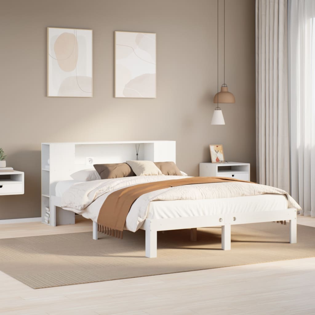 Bed met boekenkast zonder matras grenenhout wit 135x190 cm is nu te koop bij PeponiXL, paradijselijk wonen!