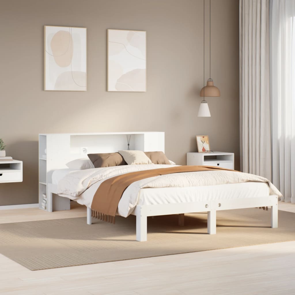 Bed met boekenkast zonder matras grenenhout wit 140x200 cm is nu te koop bij PeponiXL, paradijselijk wonen!