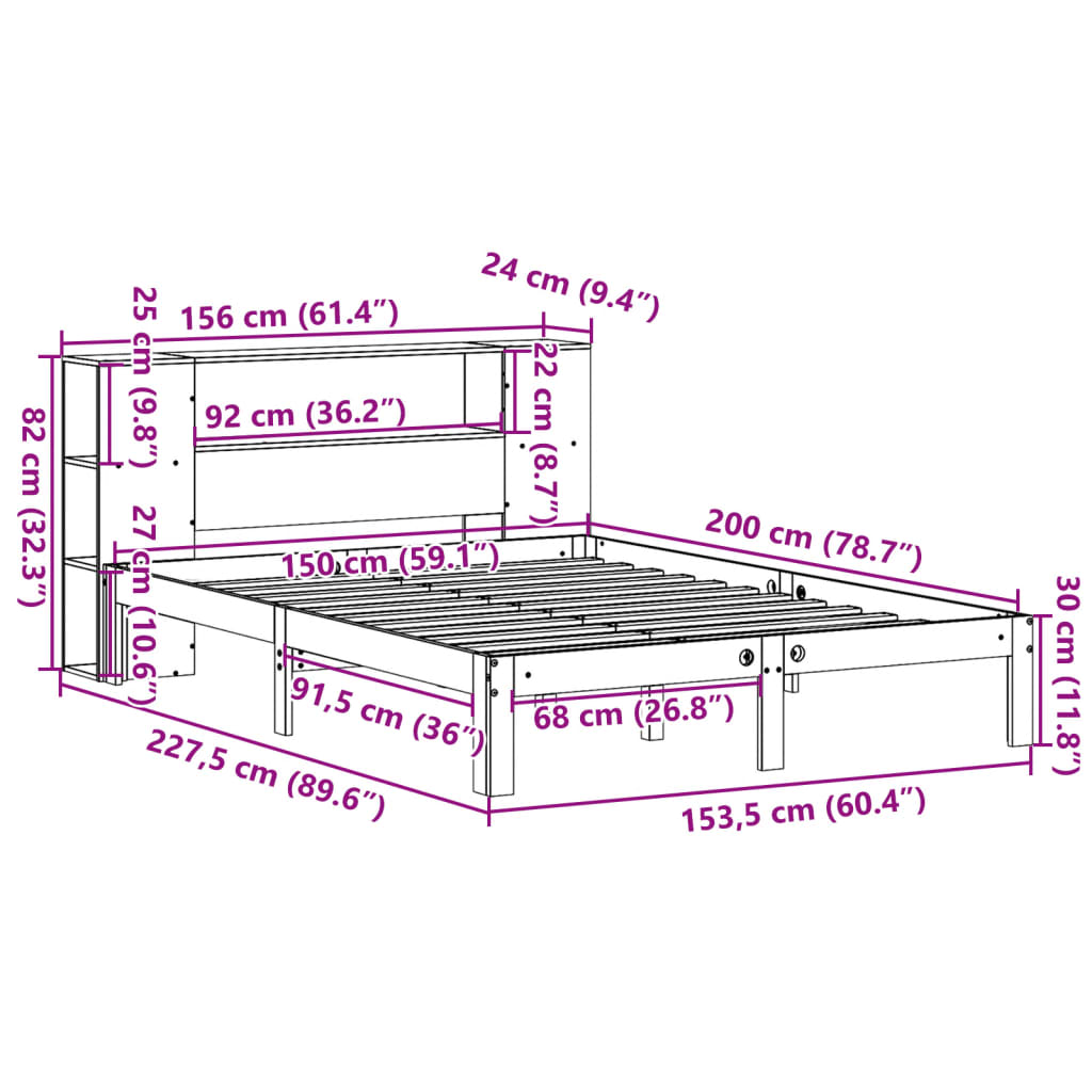 Bed met boekenkast zonder matras grenenhout wit 150x200 cm is nu te koop bij PeponiXL, paradijselijk wonen!