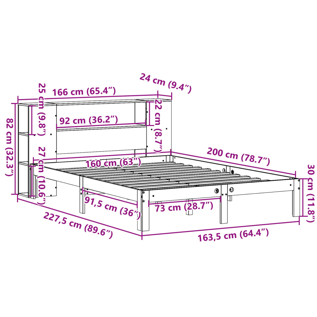 Bed met boekenkast zonder matras grenenhout wit 160x200 cm is nu te koop bij PeponiXL, paradijselijk wonen!