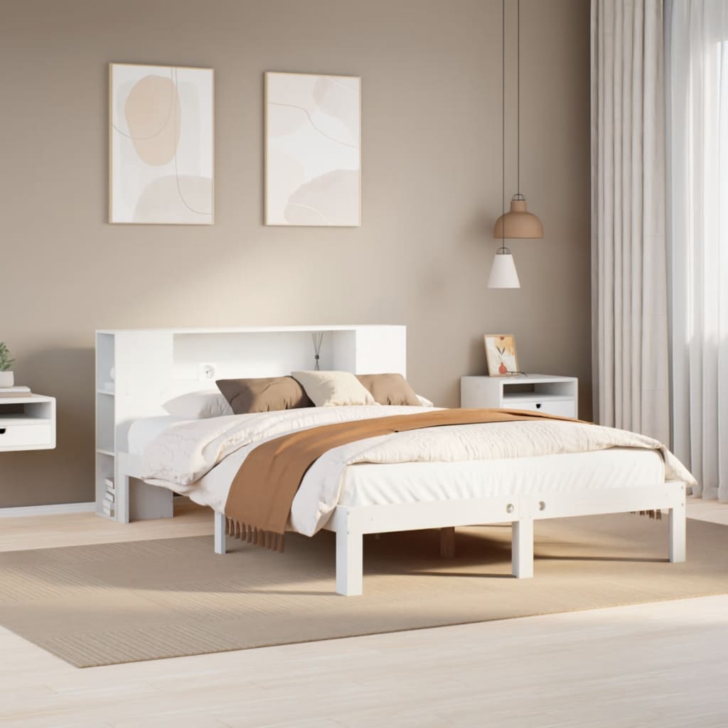 Bed met boekenkast zonder matras grenenhout wit 160x200 cm is nu te koop bij PeponiXL, paradijselijk wonen!