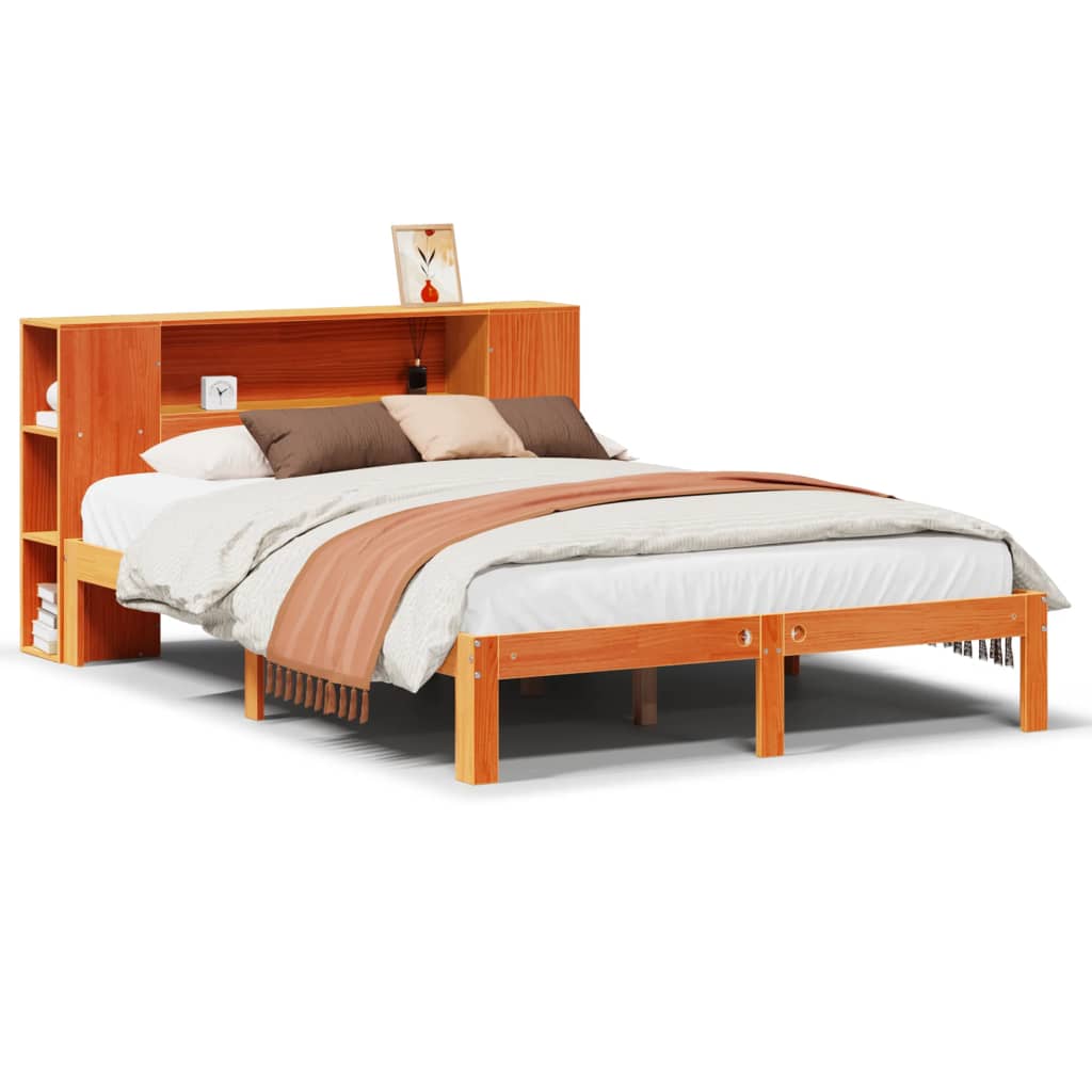 Bed met boekenkast zonder matras grenenhout wasbruin 140x190 cm is nu te koop bij PeponiXL, paradijselijk wonen!