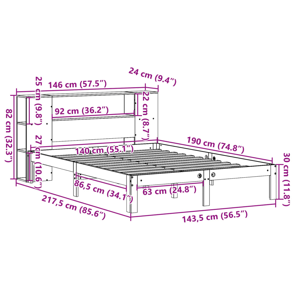 Bed met boekenkast zonder matras grenenhout wasbruin 140x190 cm is nu te koop bij PeponiXL, paradijselijk wonen!