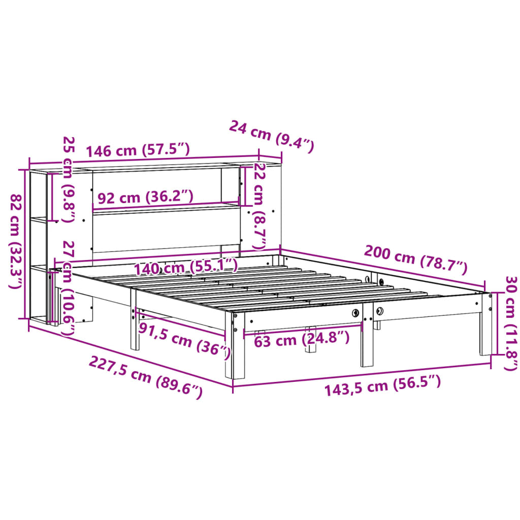 Bed met boekenkast zonder matras grenenhout wasbruin 140x200 cm is nu te koop bij PeponiXL, paradijselijk wonen!