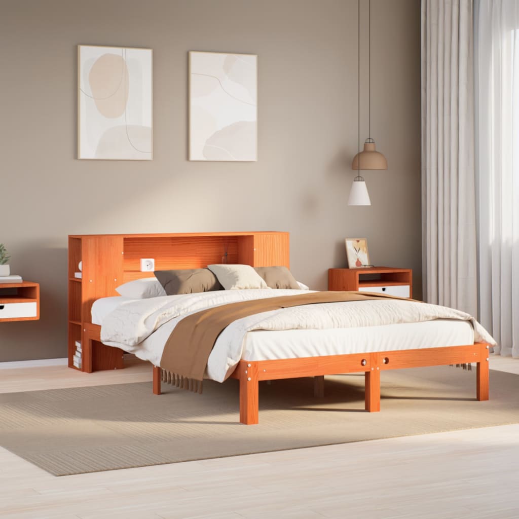 Bed met boekenkast zonder matras grenenhout wasbruin 140x200 cm is nu te koop bij PeponiXL, paradijselijk wonen!