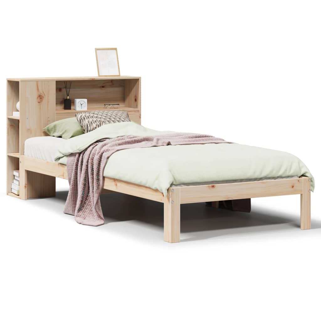 Bed met boekenkast zonder matras massief grenenhout 100x200 cm