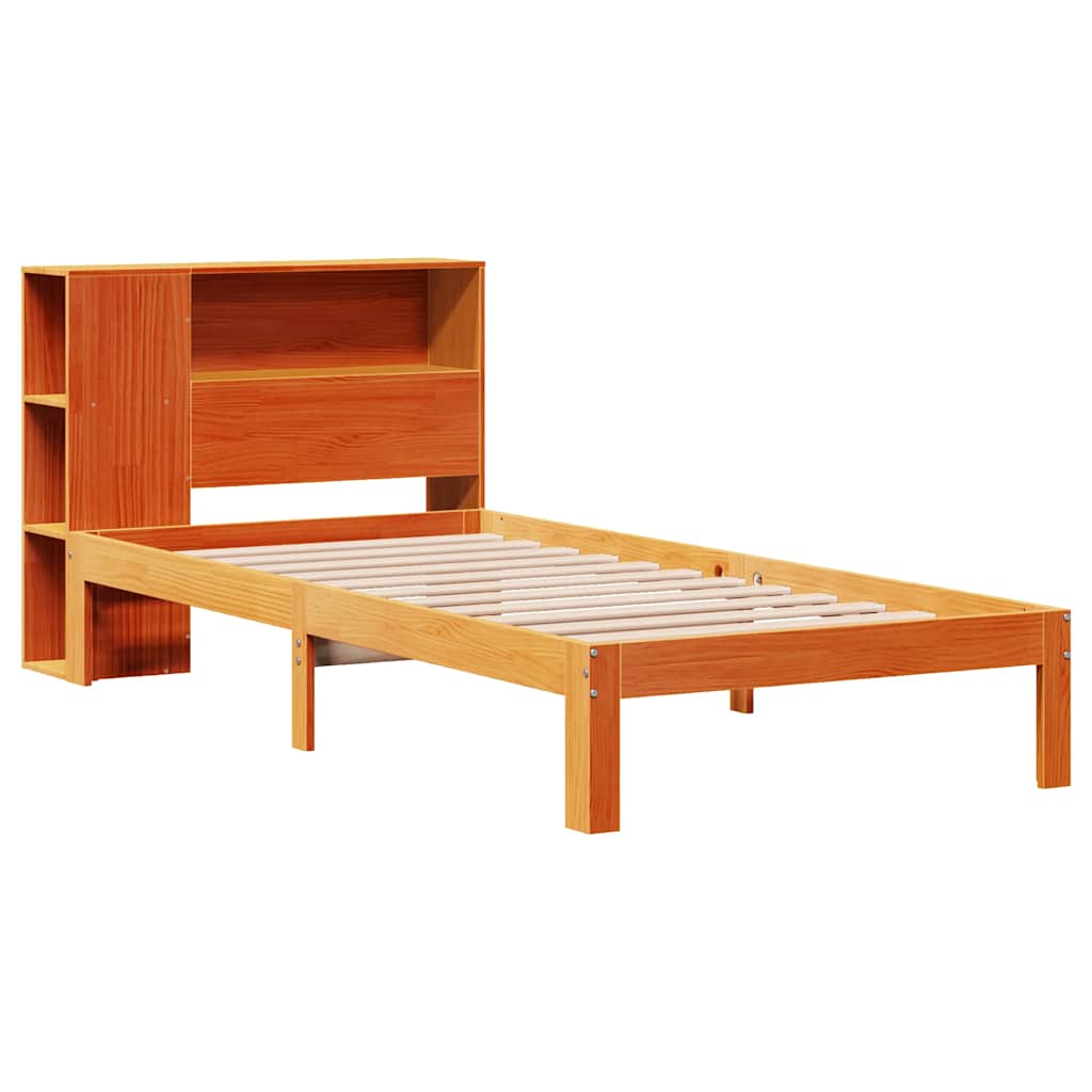 Bed met boekenkast zonder matras grenenhout wasbruin 75x190 cm