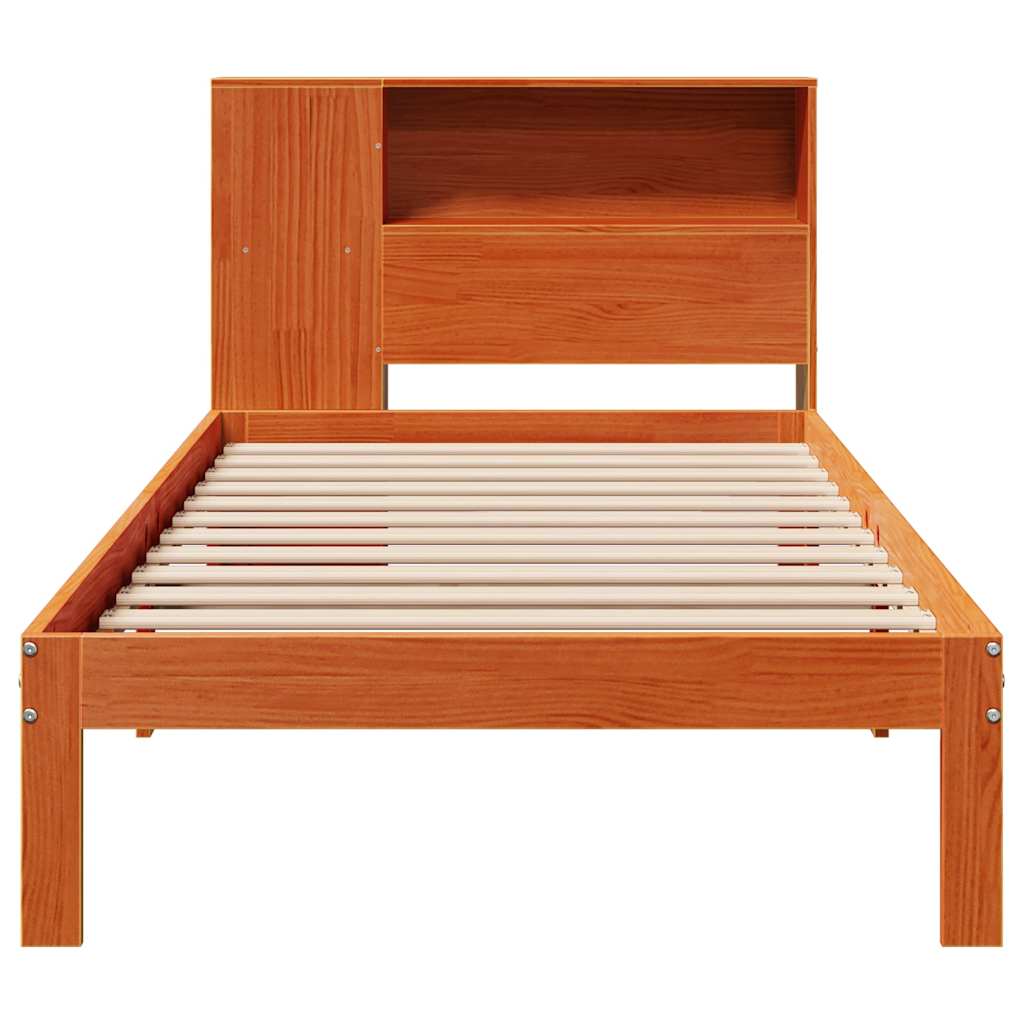 Bed met boekenkast zonder matras grenenhout wasbruin 75x190 cm