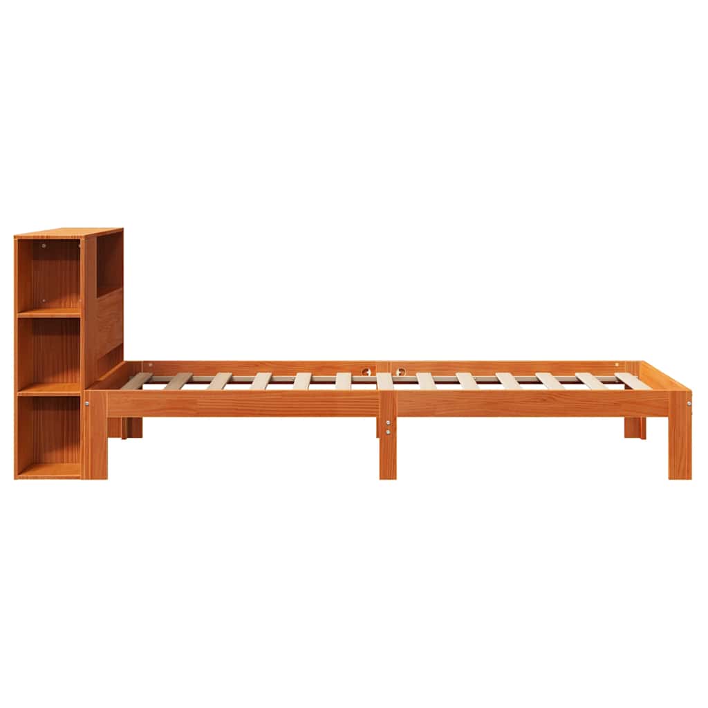 Bed met boekenkast zonder matras grenenhout wasbruin 75x190 cm