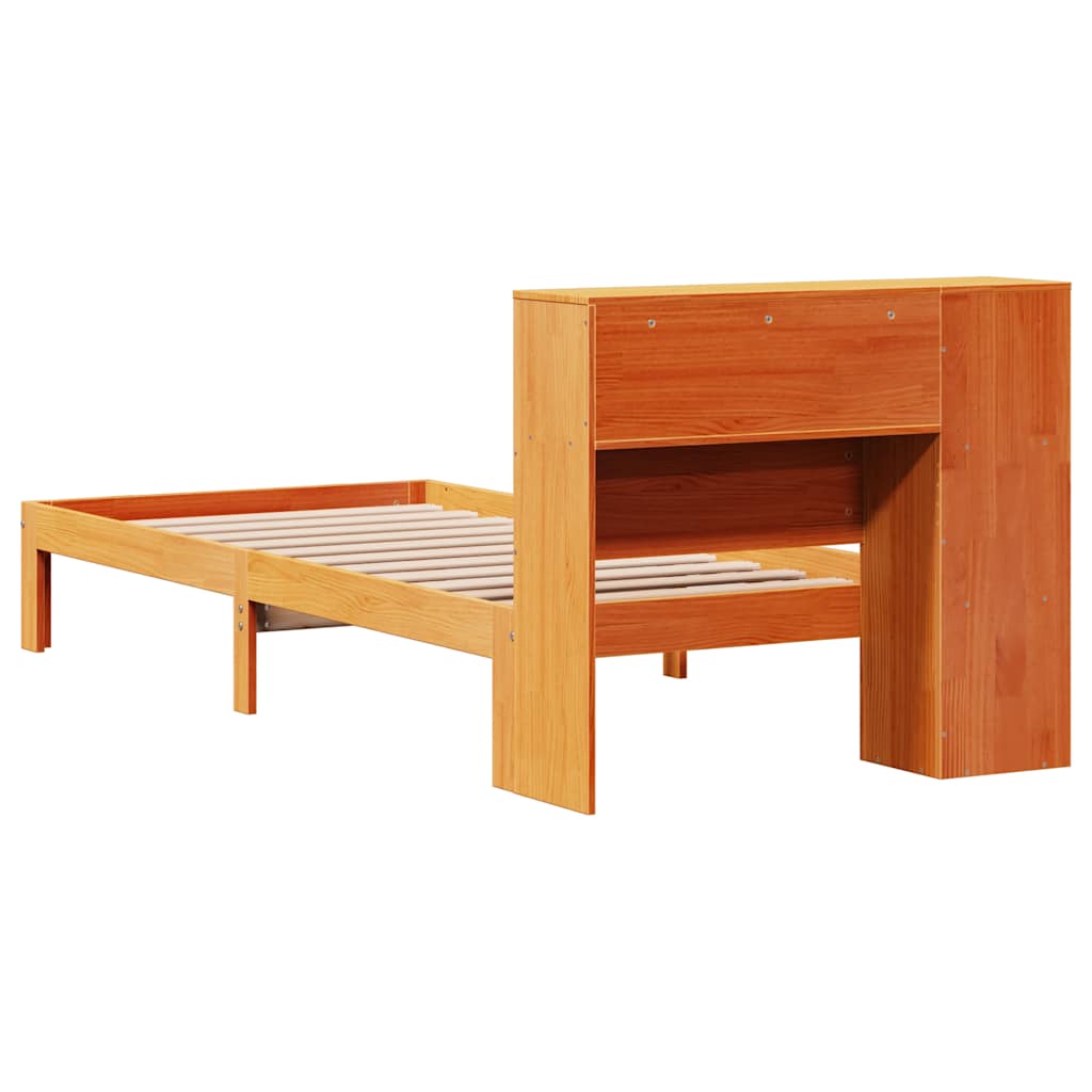 Bed met boekenkast zonder matras grenenhout wasbruin 75x190 cm