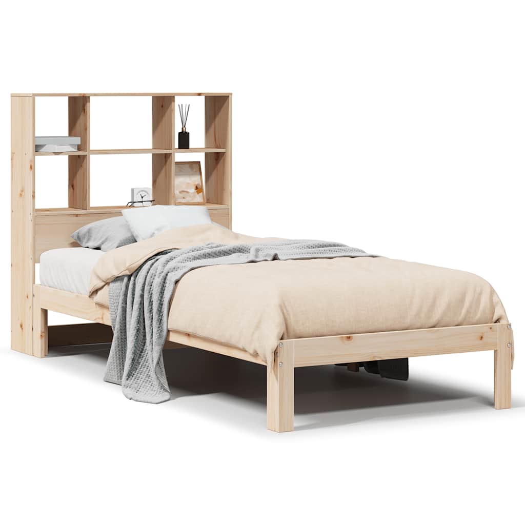 Bed met boekenkast zonder matras massief grenenhout 90x190 cm