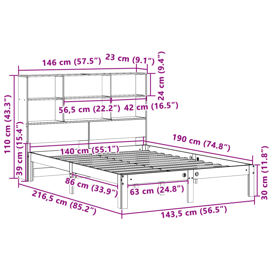 Bed met boekenkast zonder matras grenenhout wit 140x190 cm is nu te koop bij PeponiXL, paradijselijk wonen!