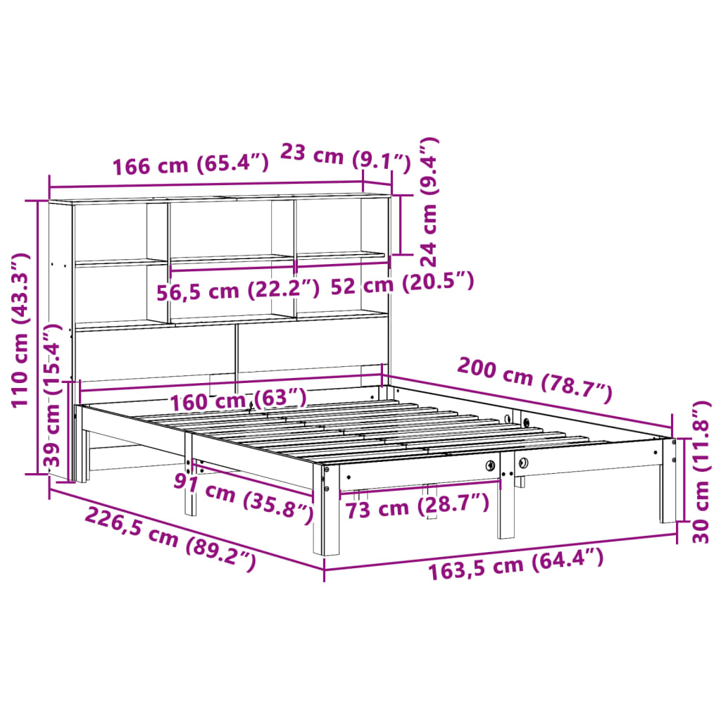 Bed met boekenkast zonder matras grenenhout wit 160x200 cm is nu te koop bij PeponiXL, paradijselijk wonen!