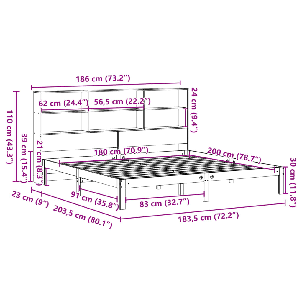 Bed met boekenkast zonder matras grenenhout wit 180x200 cm is nu te koop bij PeponiXL, paradijselijk wonen!