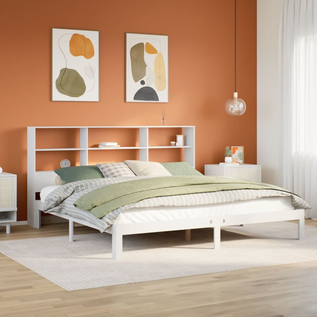 Bed met boekenkast zonder matras grenenhout wit 180x200 cm is nu te koop bij PeponiXL, paradijselijk wonen!